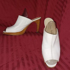 Vntg MARIO BOLOGNA Italy Couture Heel Heel Slides 5.5 - 35-1/2 White